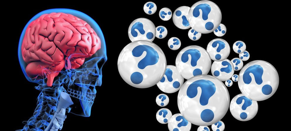 A brain and whole lot of question marks (presumably about dementia)