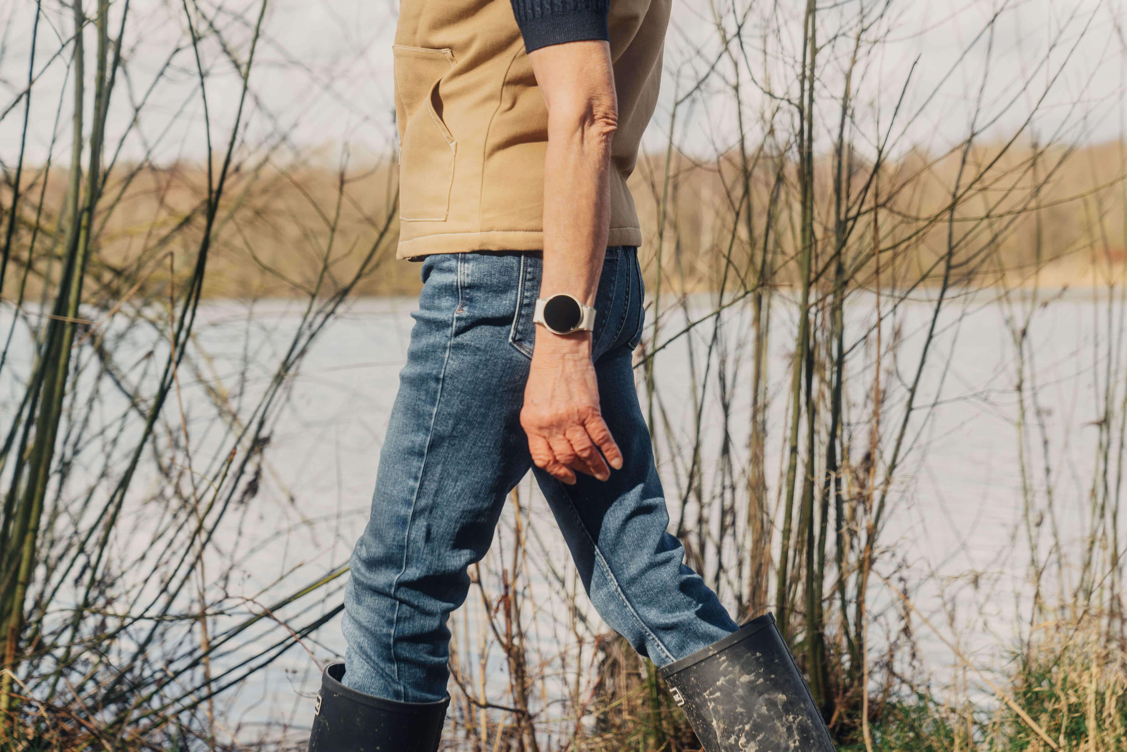 Lady out walking wearing Samsung Watch
